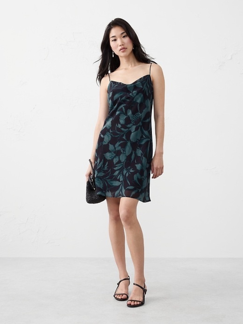 NWT Tall Banana Republic Green and Dark Blue Floral Chiffon Mini Dress